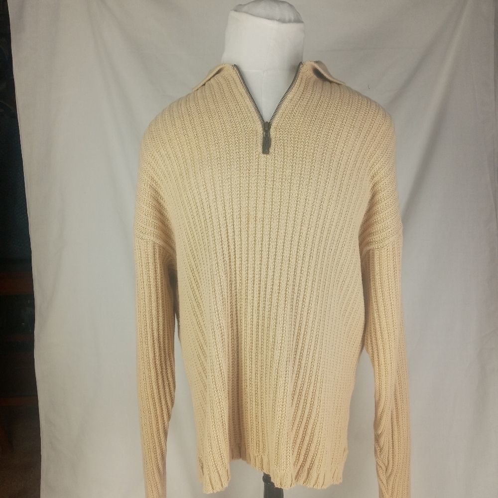 Muskoka Lakes Vintage 1/4 zip bulky rib knit collar men's Large long sleeve